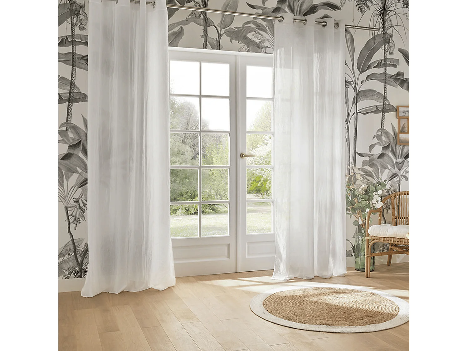 Voilage à œillets en polyester et coton Blanc 135 x 240 cm