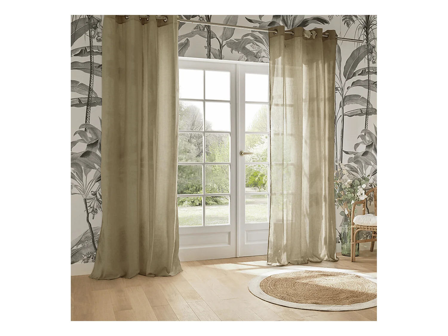 Voilage à œillets en polyester et coton Beige lin 135 x 240 cm