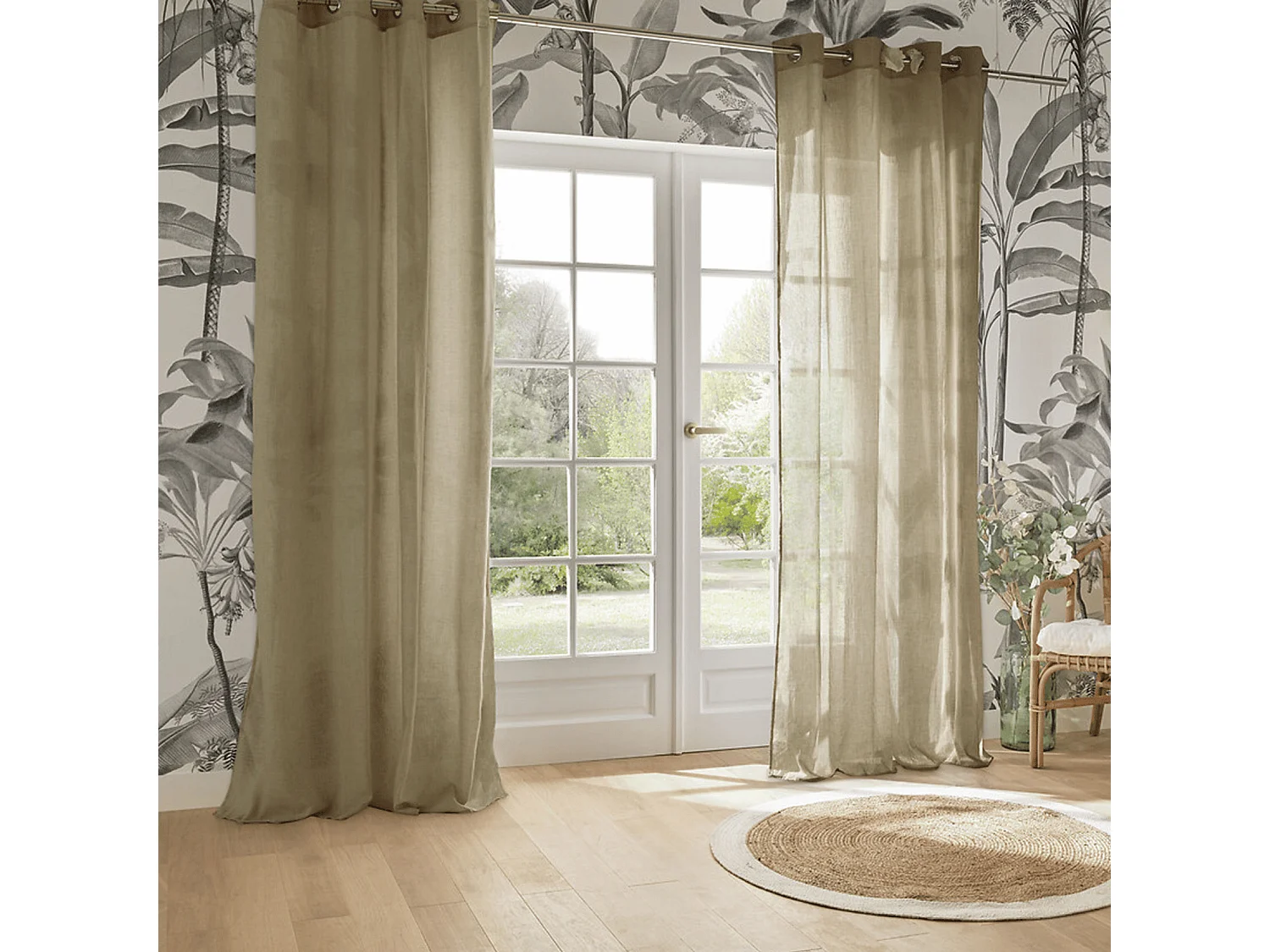 Voilage à œillets en polyester et coton Beige lin 135 x 240 cm