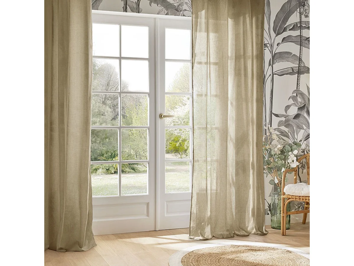 Voilage à œillets en polyester et coton Beige lin 135 x 240 cm