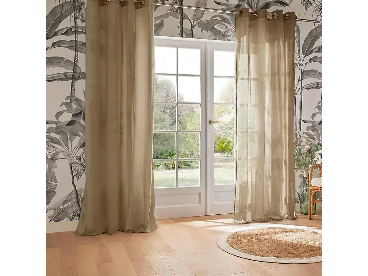 Voilage à œillets en polyester et coton Beige lin 135 x 240 cm