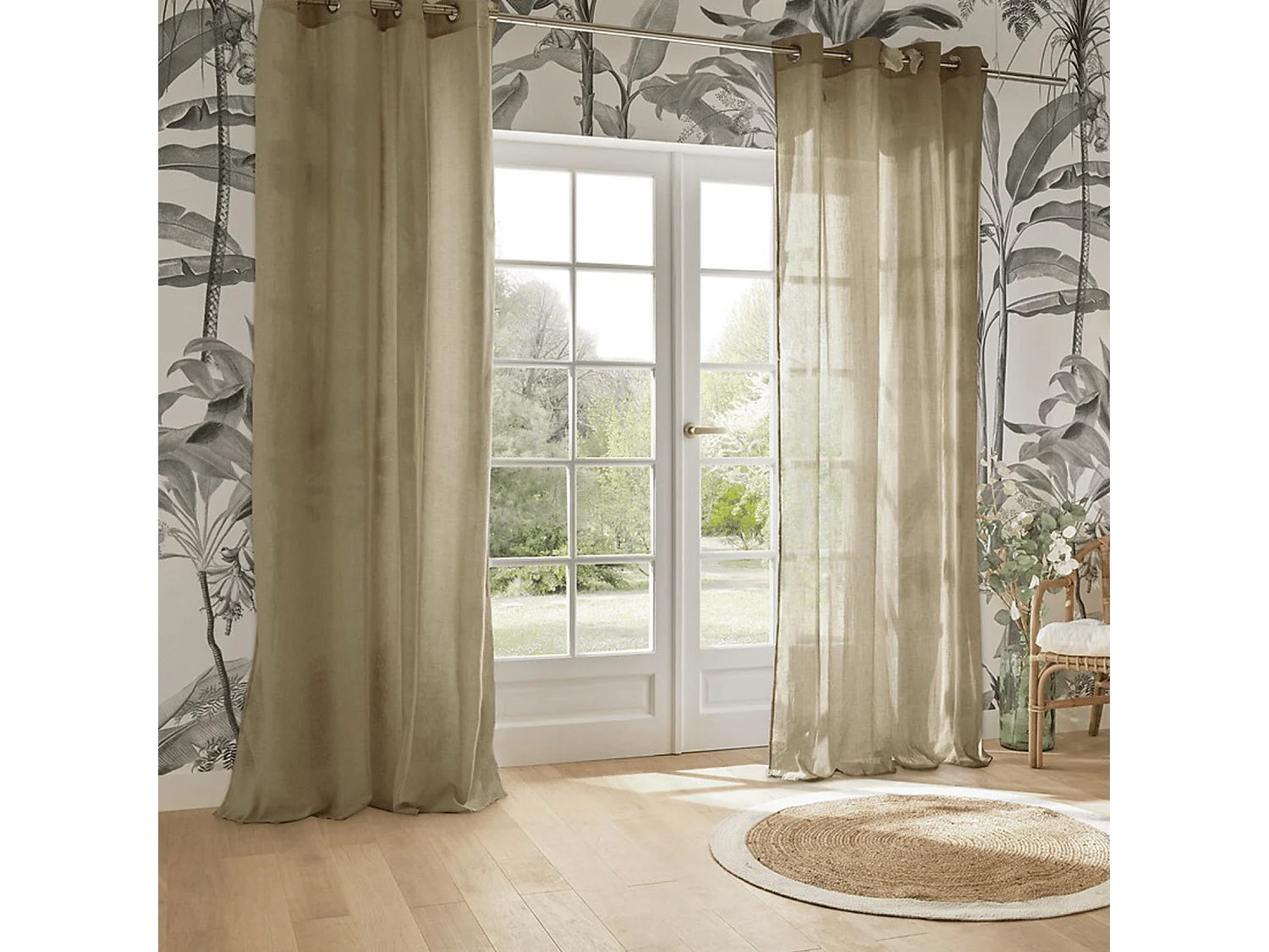 Voilage à œillets en polyester et coton Beige lin 135 x 240 cm