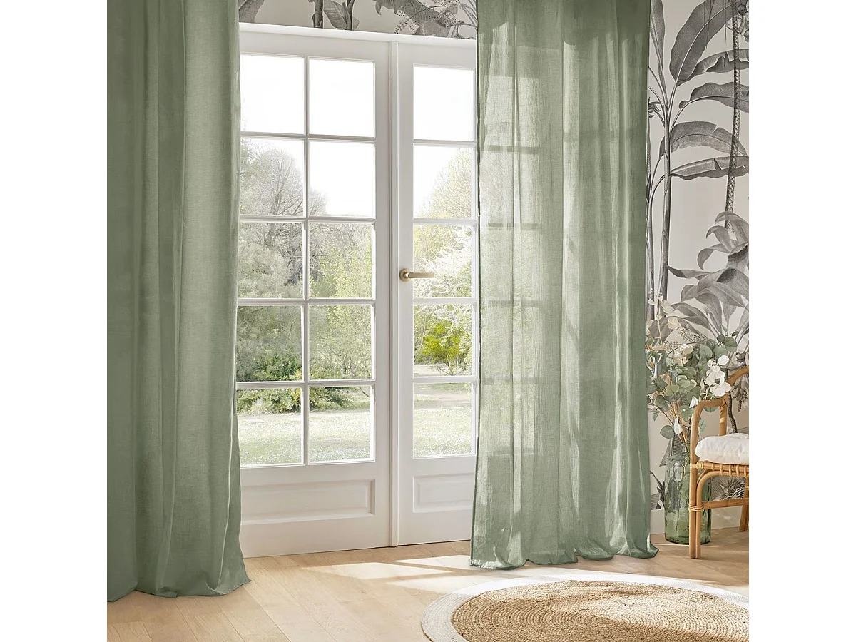 Voilage à œillets en polyester et coton Vert céladon 135 x 240 cm