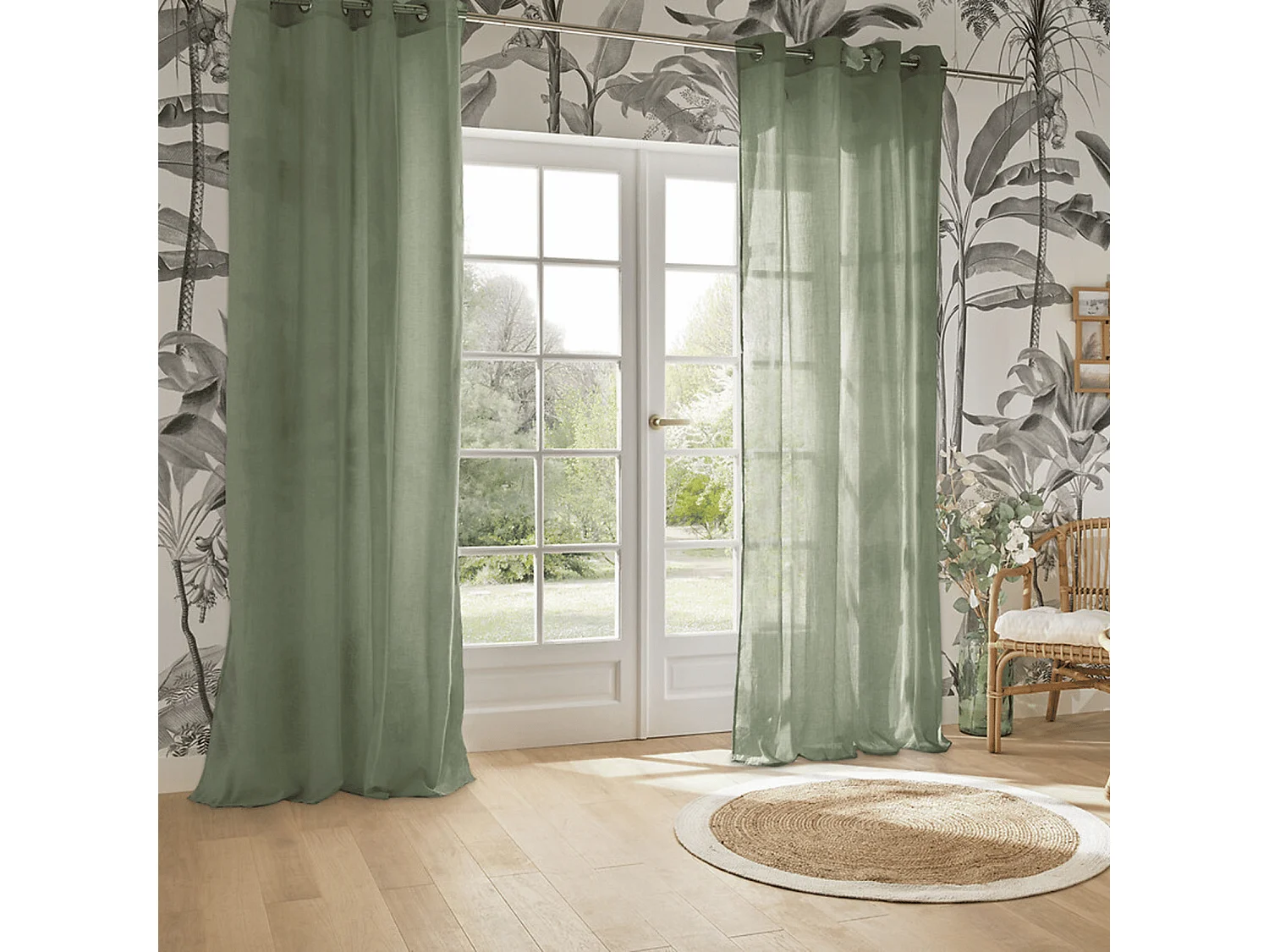 Voilage à œillets en polyester et coton Vert céladon 135 x 240 cm