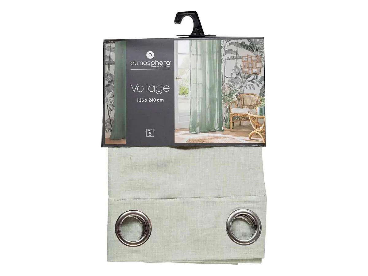 Voilage à œillets en polyester et coton Vert céladon 135 x 240 cm