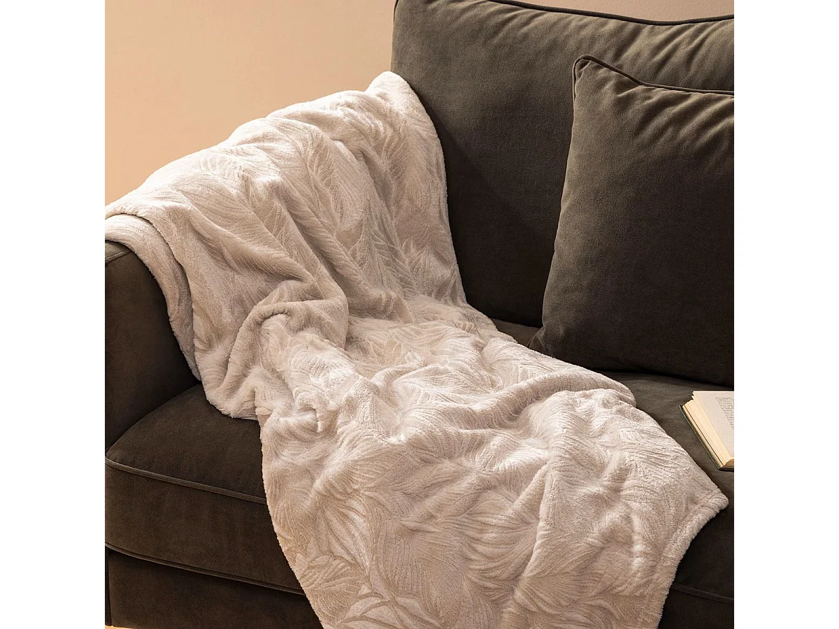 Plaid flanelle Beige Lin motif en relief 125 x 150 cm