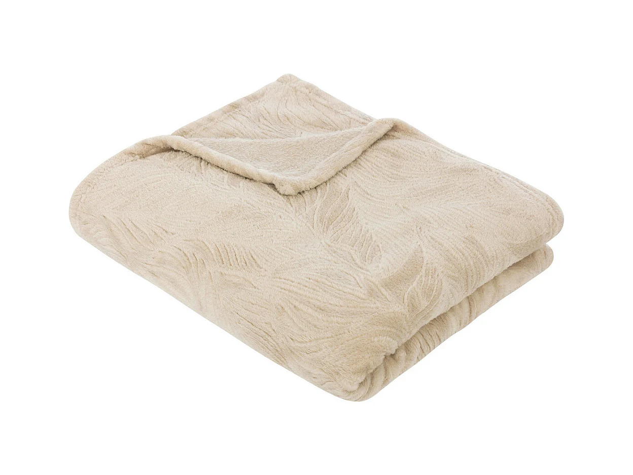Plaid flanelle Beige Lin motif en relief 125 x 150 cm