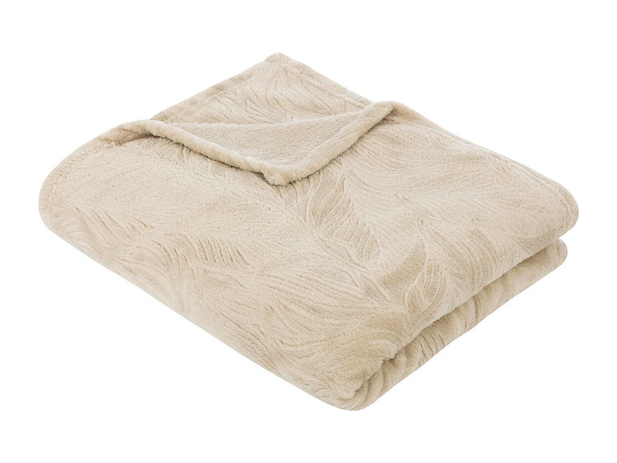 Plaid flanelle Beige Lin motif en relief 125 x 150 cm