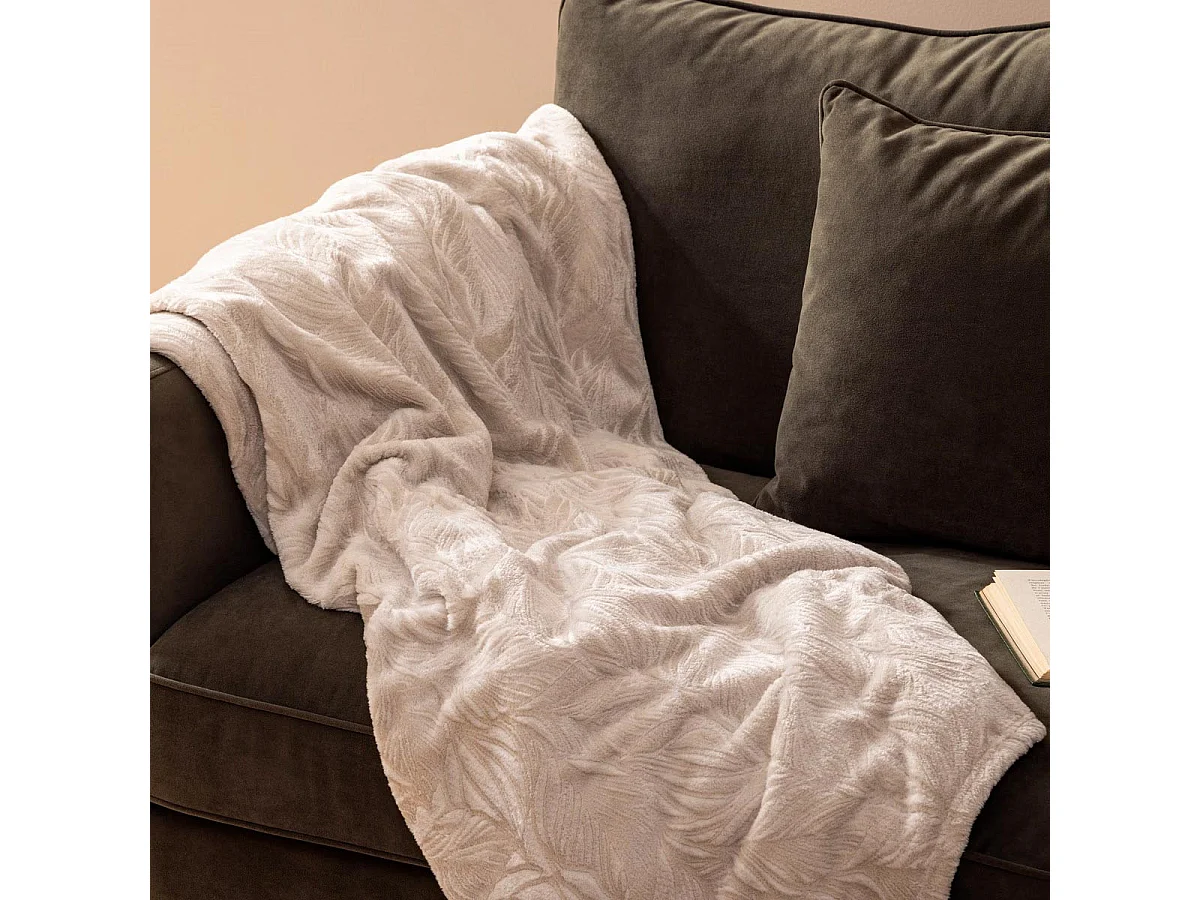 Plaid flanelle Beige Lin motif en relief 125 x 150 cm