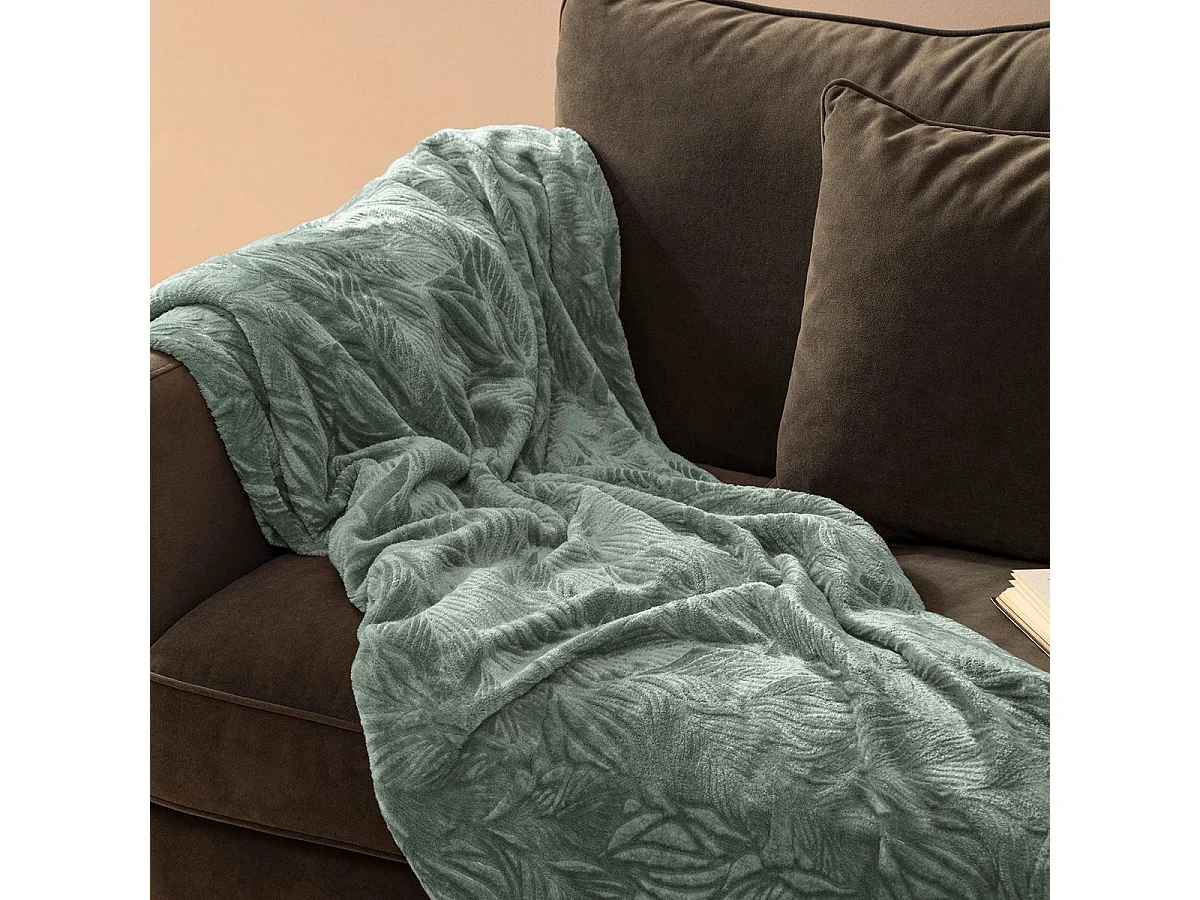 Plaid flanelle Bleu givré motif en relief 125 x 150 cm