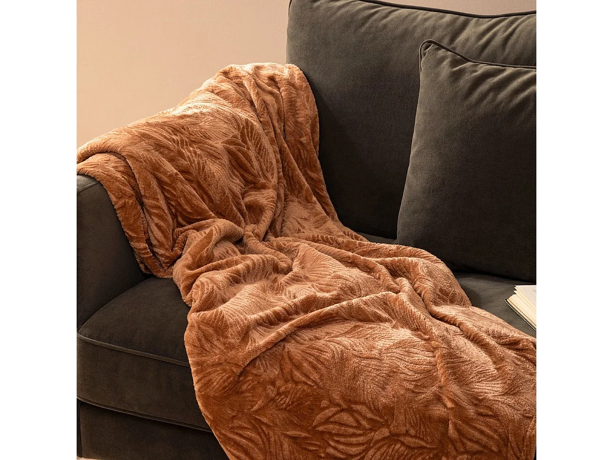 Plaid flanelle Terracotta motif en relief 180 x 230 cm