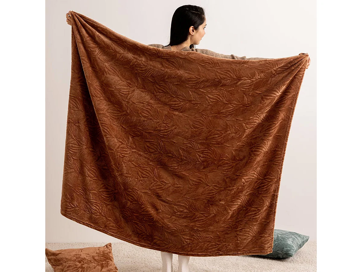 Plaid flanelle Terracotta motif en relief 180 x 230 cm