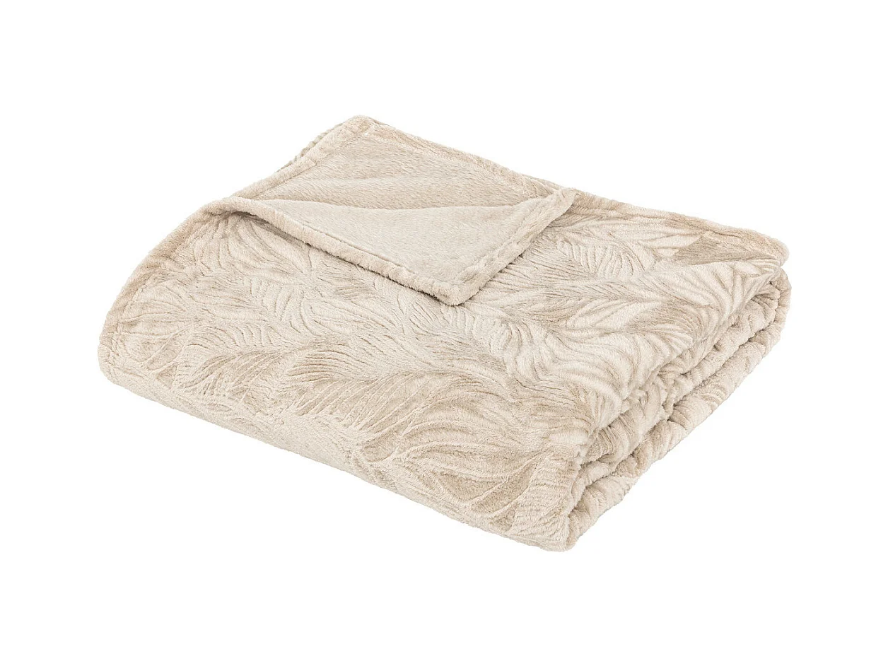 Plaid flanelle Beige lin motif en relief 180 x 230 cm