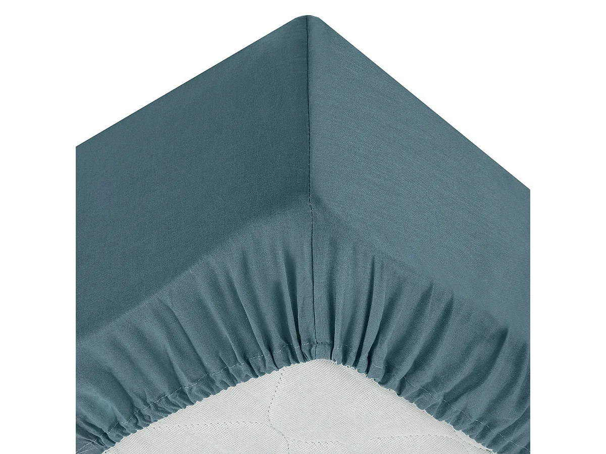 Drap housse 1 Personne en Coton Bleu Orage 90 x 190 cm