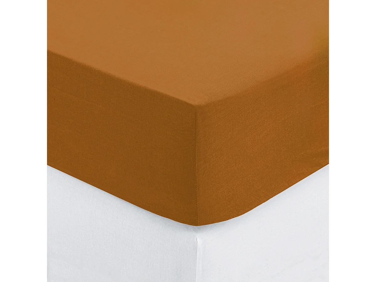 Drap housse 1 Personne en Coton Jaune cumin 90 x 190 cm