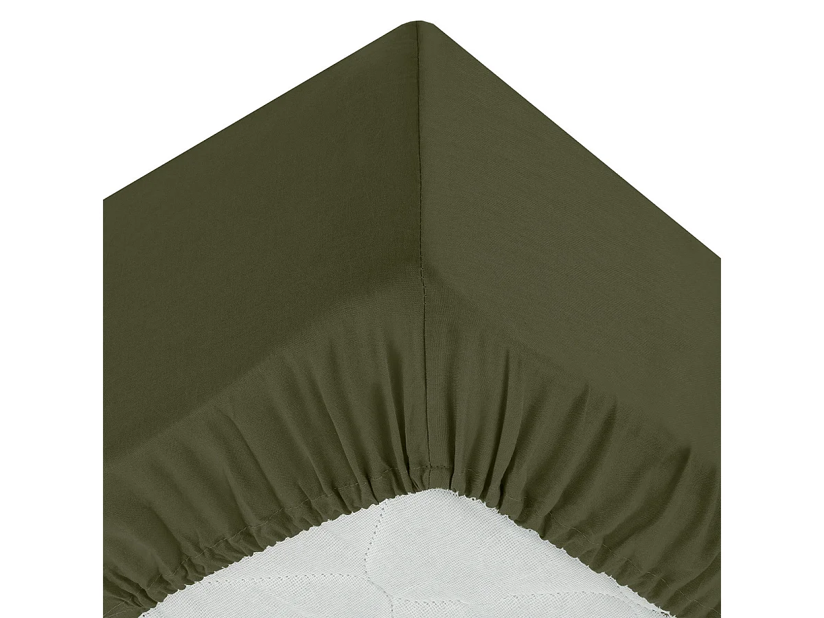Drap housse 1 Personne en Coton Vert Kaki 90 x 190 cm