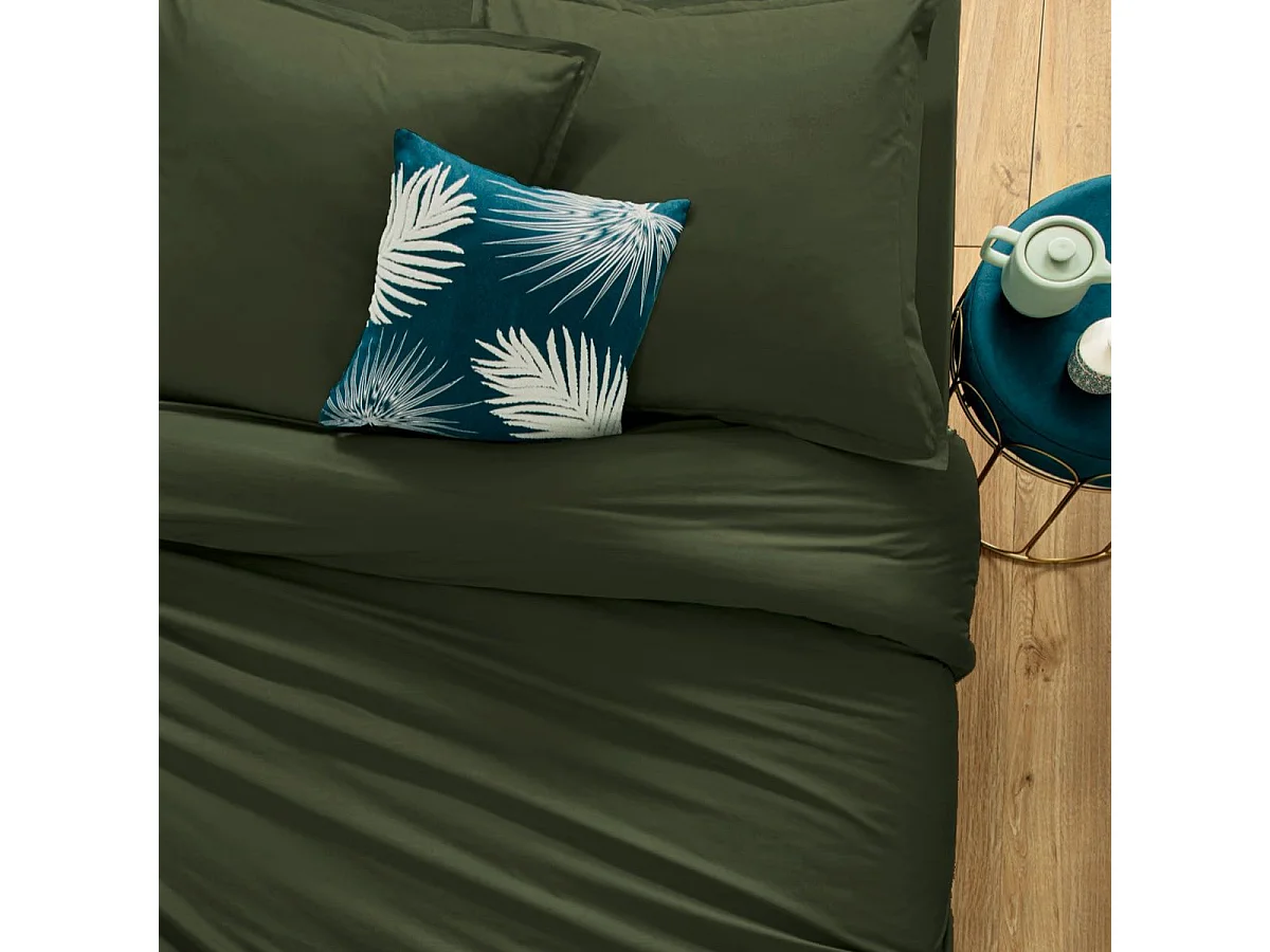 Housse de couette 1 Personne en Coton Vert Kaki 140 x 200 cm