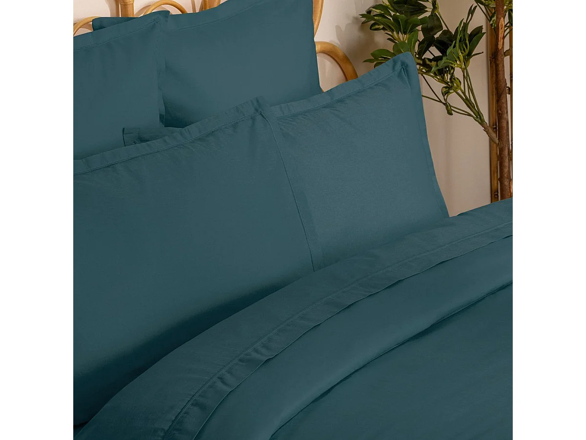 Housse de couette 1 Personne en Coton  Bleu Orage 140 x 200 cm