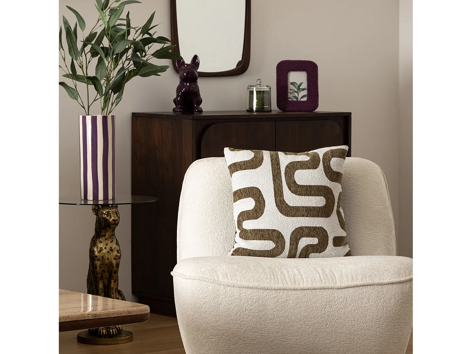 Coussin décoratif jacquard chenille Vert kaki  40 x 40 cm