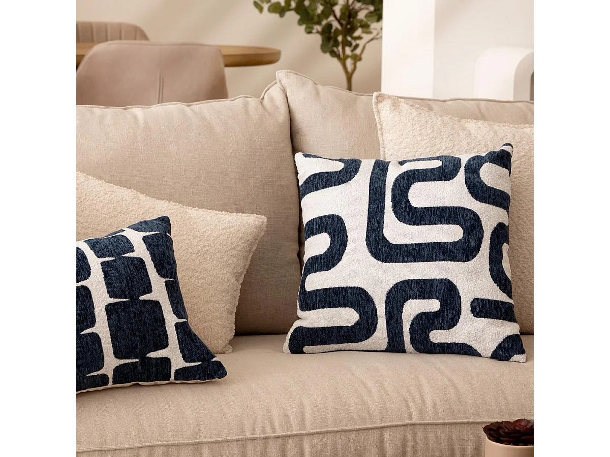 Coussin décoratif jacquard chenille  Bleu Egéen 40 x 40 cm