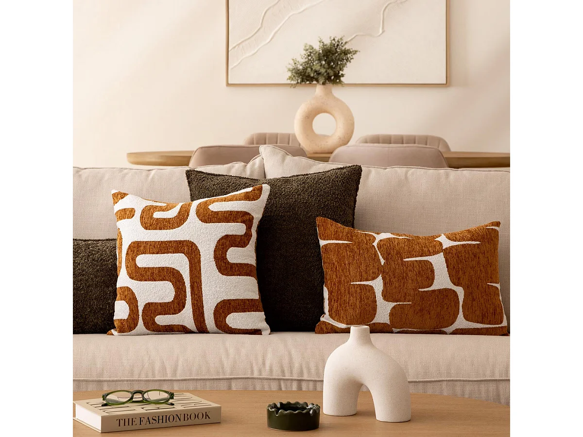 Coussin décoratif jacquard chenille Marron Caramel 40 x 40 cm