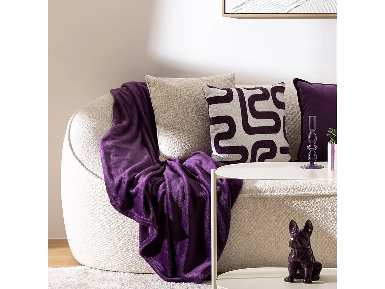 Coussin décoratif jacquard chenille Violet 40 x 40 cm