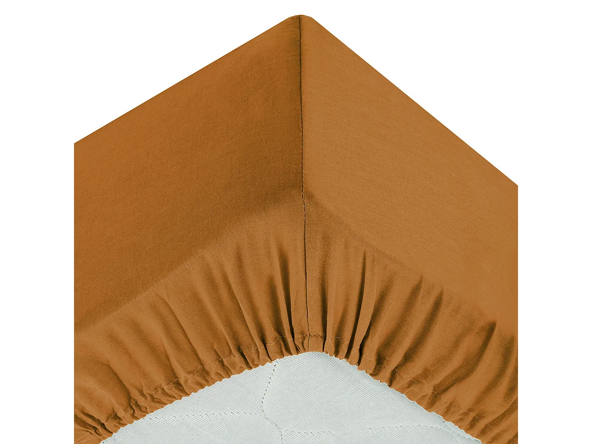 Drap housse 2 Personnes en Coton Jaune cumin 140 x 190 cm