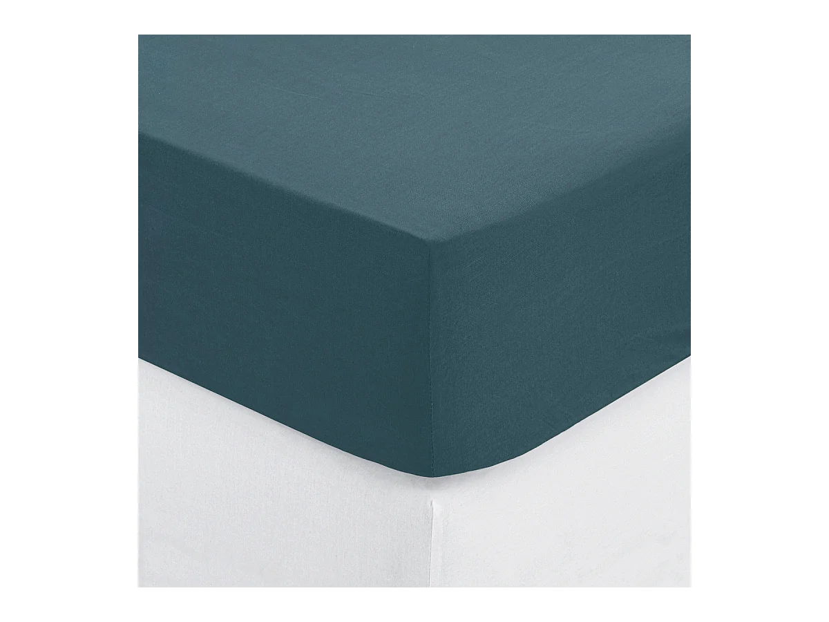 Drap housse 2 Personnes en Coton Bleu Orage 140 x 190 cm