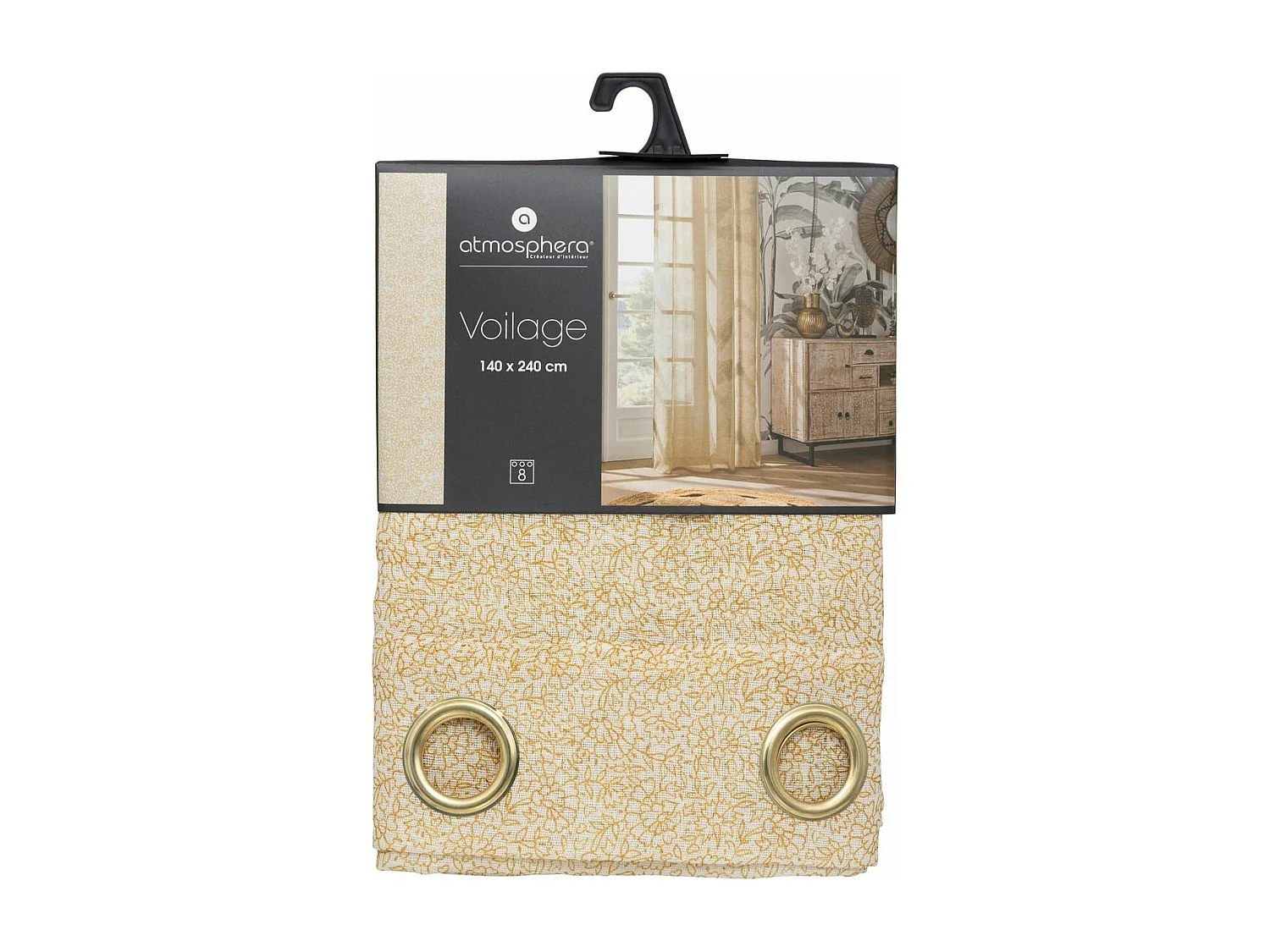 Voilage à œillets Cannelle aspect Lin avec motifs 140 x 240 cm