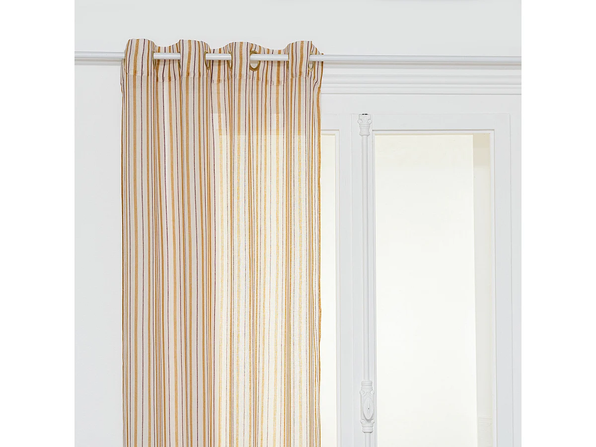 Voilage à œillets Cannelle et Violet aspect Lin avec rayures 140 x 240 cm