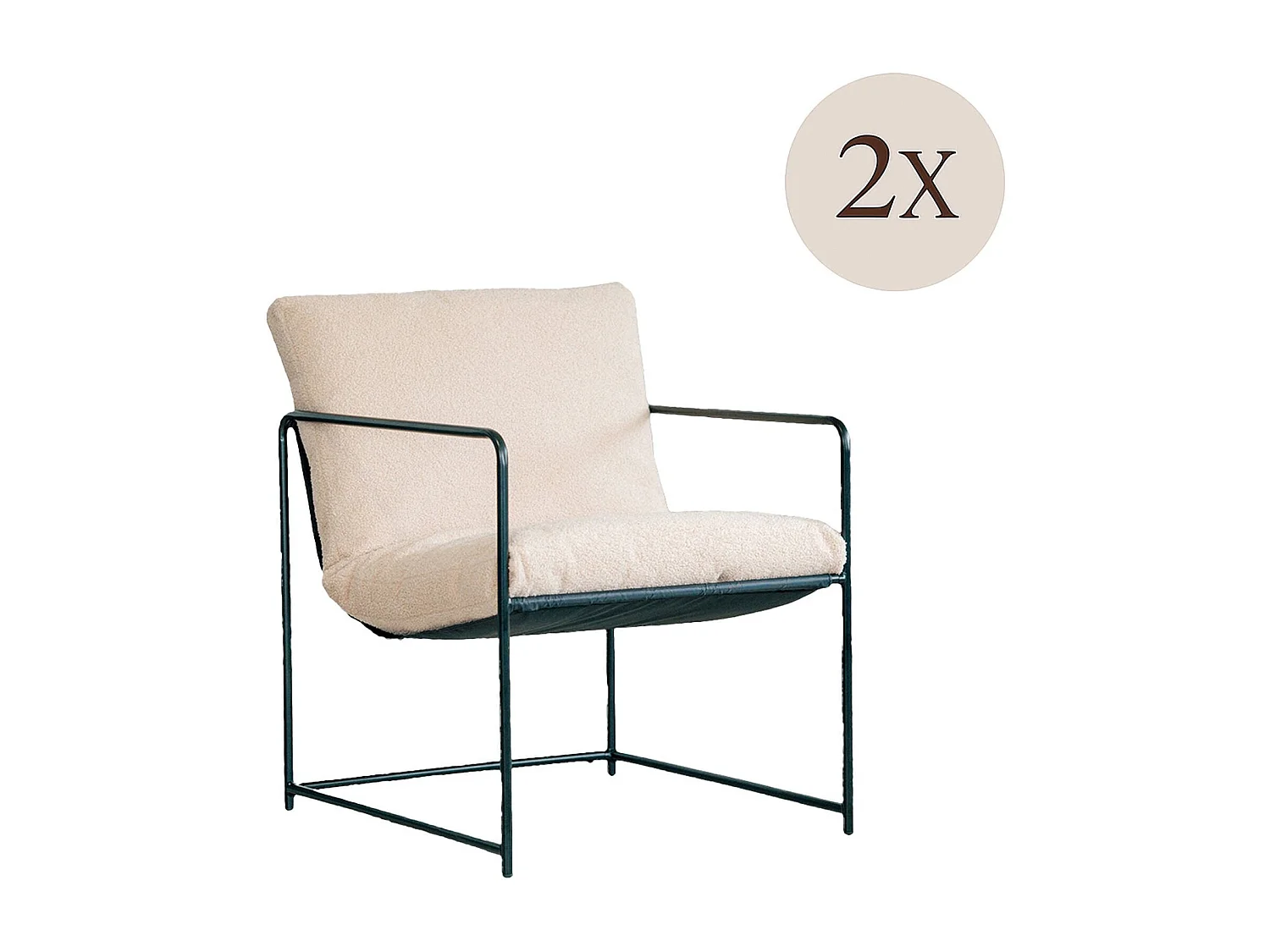 Ensemble de 2 Dabdelat, Fauteuil recouvert de tissu bouclé, Chaise rembourrée, Assise avec accoudoirs en métal, 61x67h75 cm, Beige