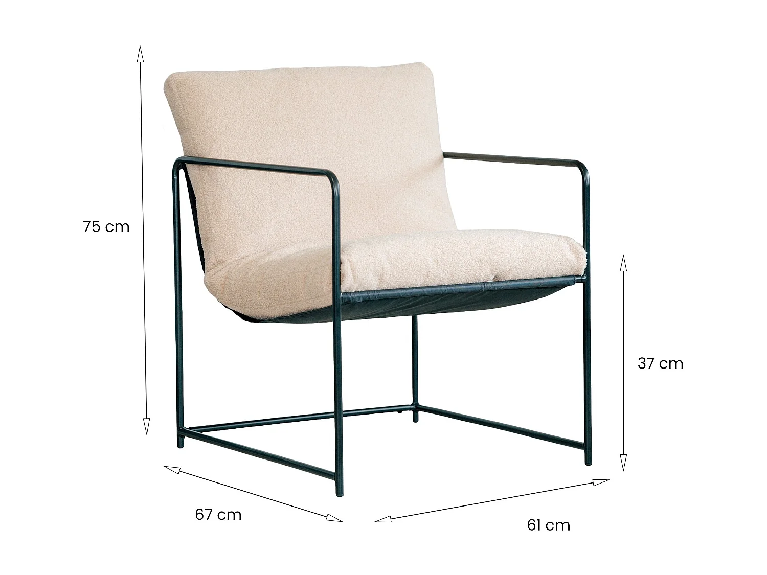 Ensemble de 2 Dabdelat, Fauteuil recouvert de tissu bouclé, Chaise rembourrée, Assise avec accoudoirs en métal, 61x67h75 cm, Beige