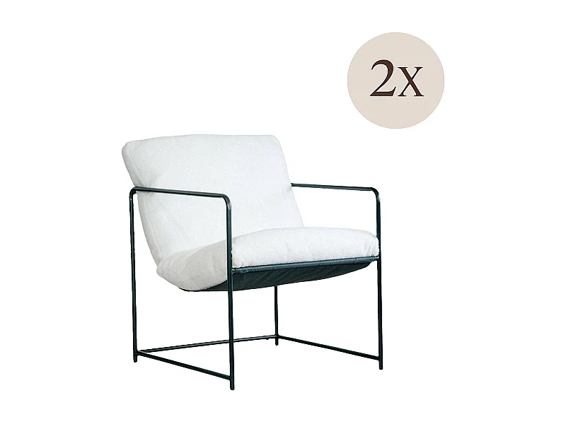 Ensemble de 2 Dabdelat, Fauteuil recouvert de tissu bouclé, Chaise rembourrée, Assise avec accoudoirs en métal, 61x67h75 cm, Blanc
