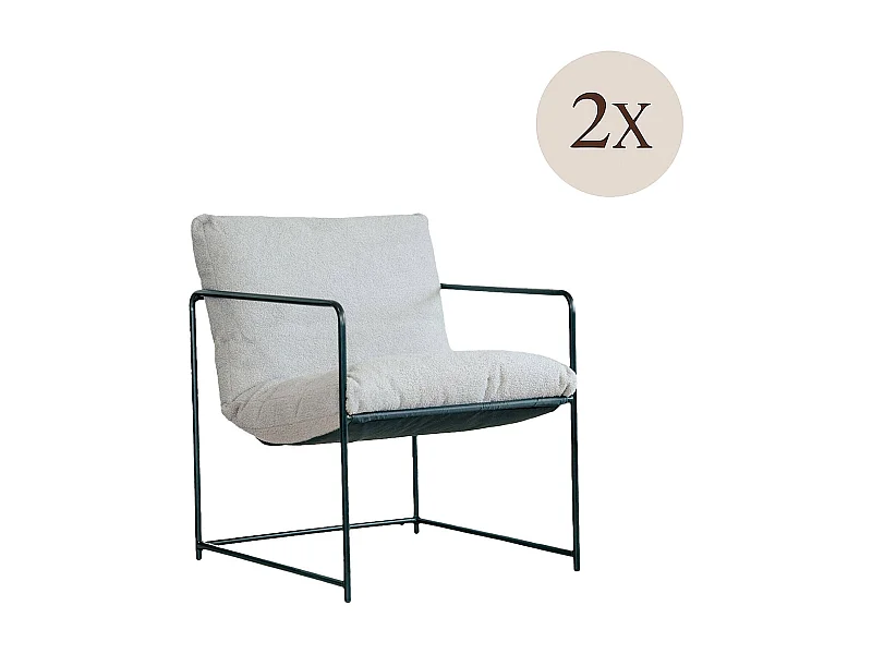 Set van 2 Dabdelat fauteuils, Fauteuil met bouclé bekleed, Zitting met metalen armleuningen, 61x67h75 cm, Grijs