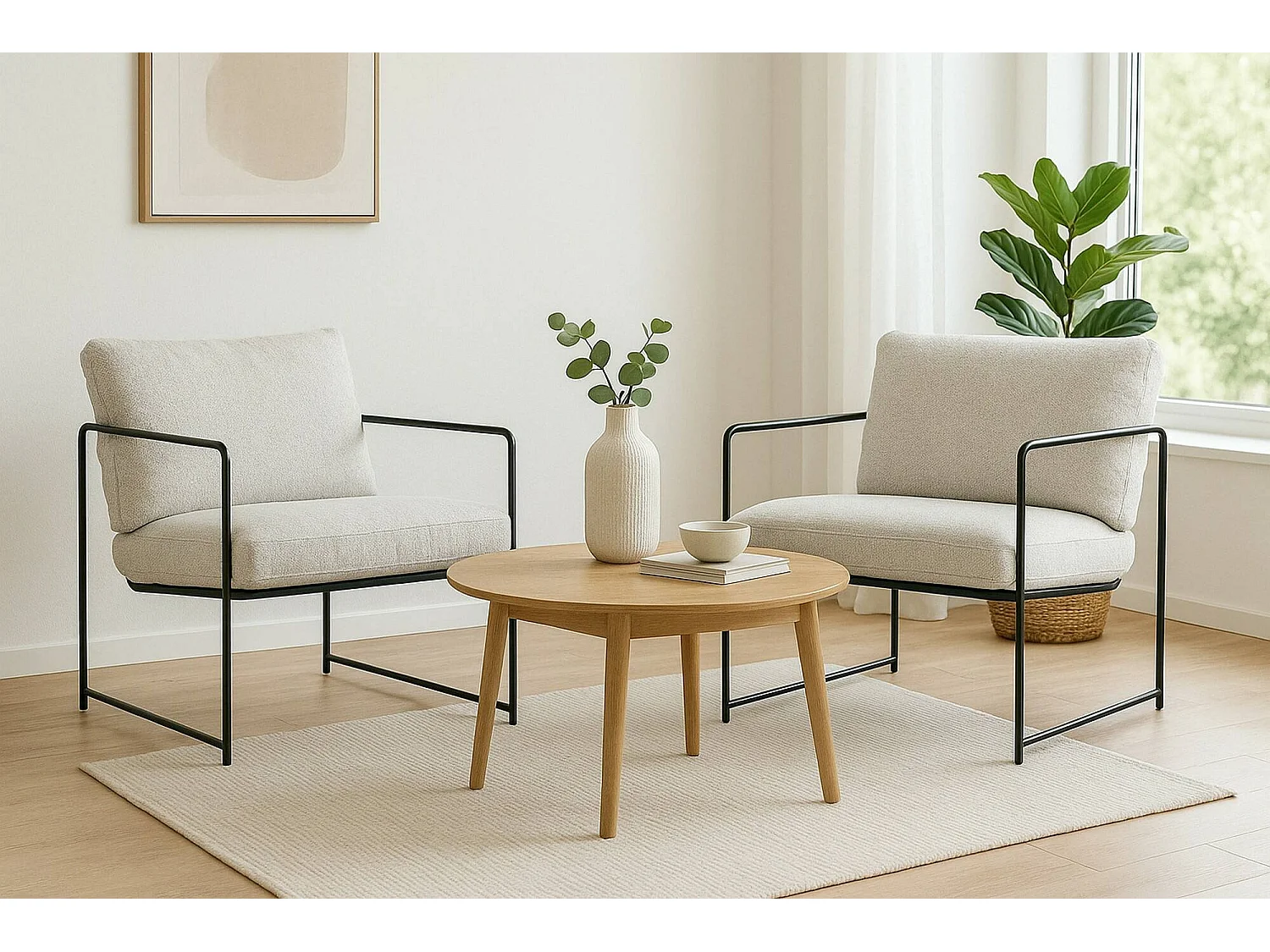 Ensemble de 2 Dabdelat, Fauteuil recouvert de tissu bouclé, Chaise rembourrée, Assise avec accoudoirs en métal, 61x67h75 cm, Gris