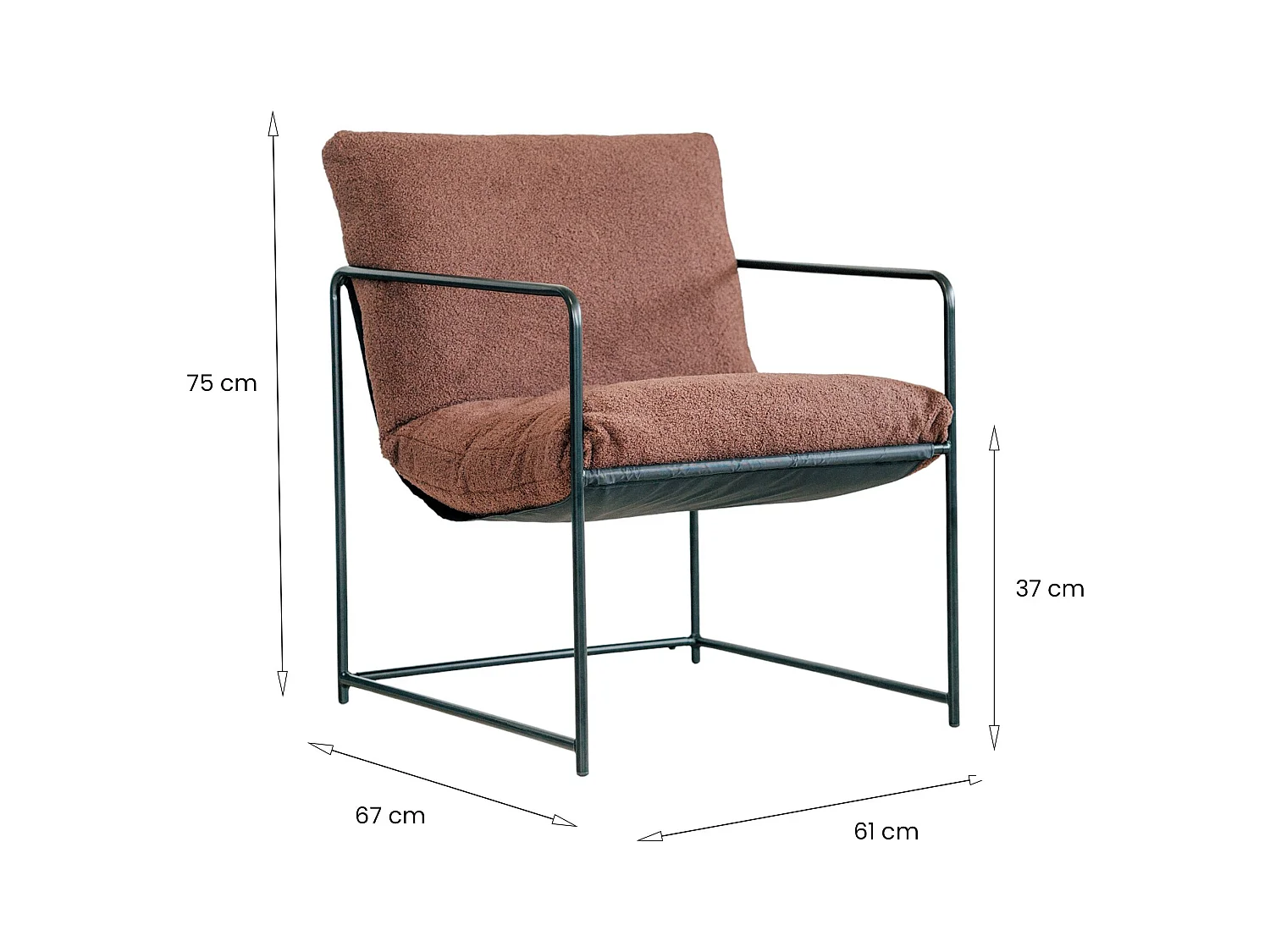 Satz mit 2 Sesseln Dabdelat, Sessel mit Bouclé-Stoff bezogen, gepolsterter Stuhl, Sitz mit Metallarmlehnen, 61x67h75 cm, Braun
