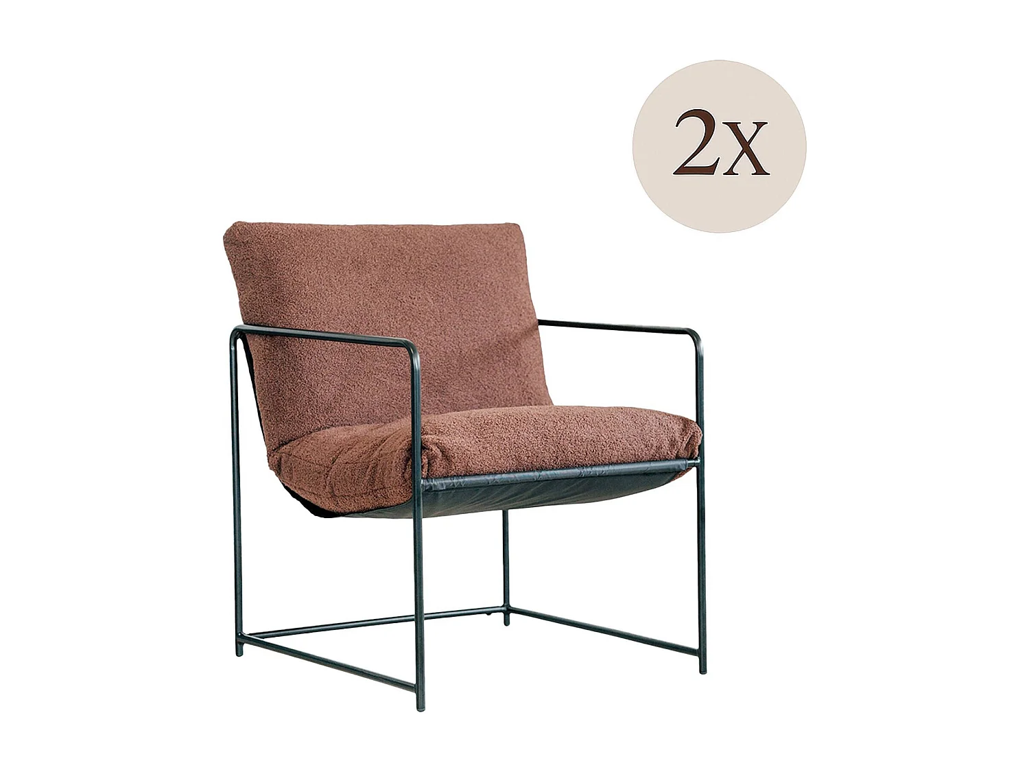 Juego de 2 sillónes Dabdelat, Sillón tapizado en tejido bouclé, Silla acolchada, Asiento con reposabrazos de metal, 61x67h75 cm, Marrón