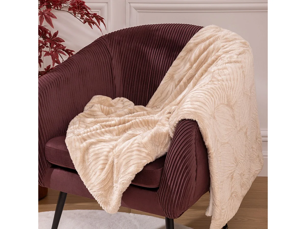 Plaid Fourrure Blanc Ivoire motif en relief 120 x 160 cm