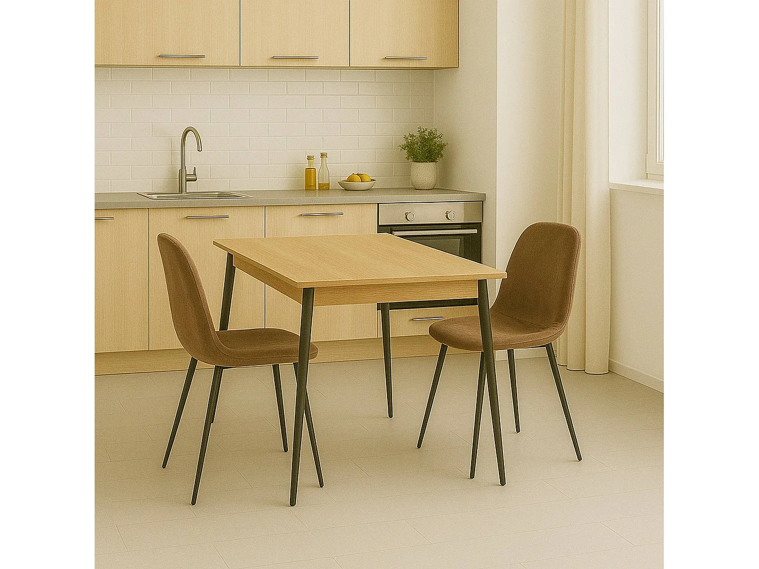 Ensemble de 2 chaises Dacampor, Fauteuil recouvert de velours, Chaise de salle à manger rembourrée, Siège de réunion, 45x56h87 cm, Sable