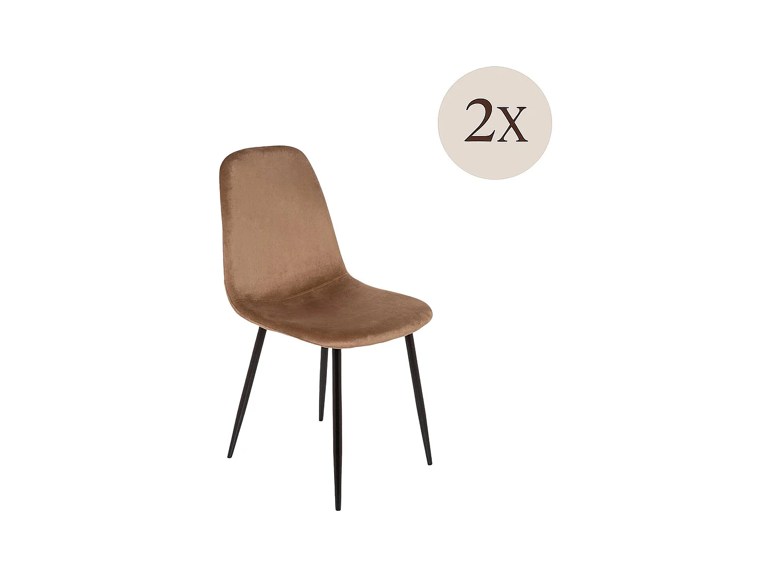 Ensemble de 2 chaises Dacampor, Fauteuil recouvert de velours, Chaise de salle à manger rembourrée, Siège de réunion, 45x56h87 cm, Sable