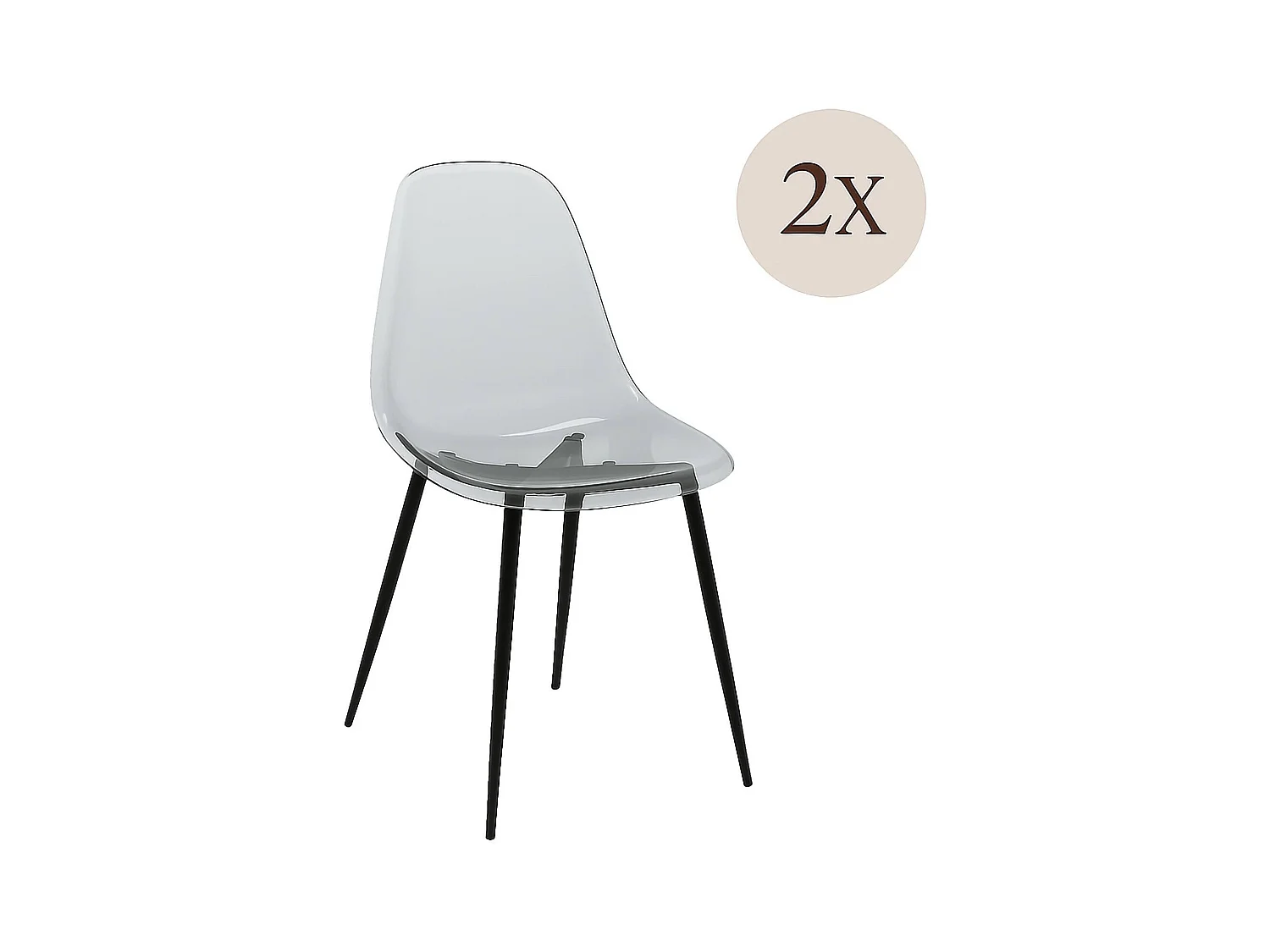 Ensemble de 2 chaises Dabdalhad, fauteuil PET, Chaise de salle à manger ergonomique, Siège de réunion, 53x46h81 cm, Fumée