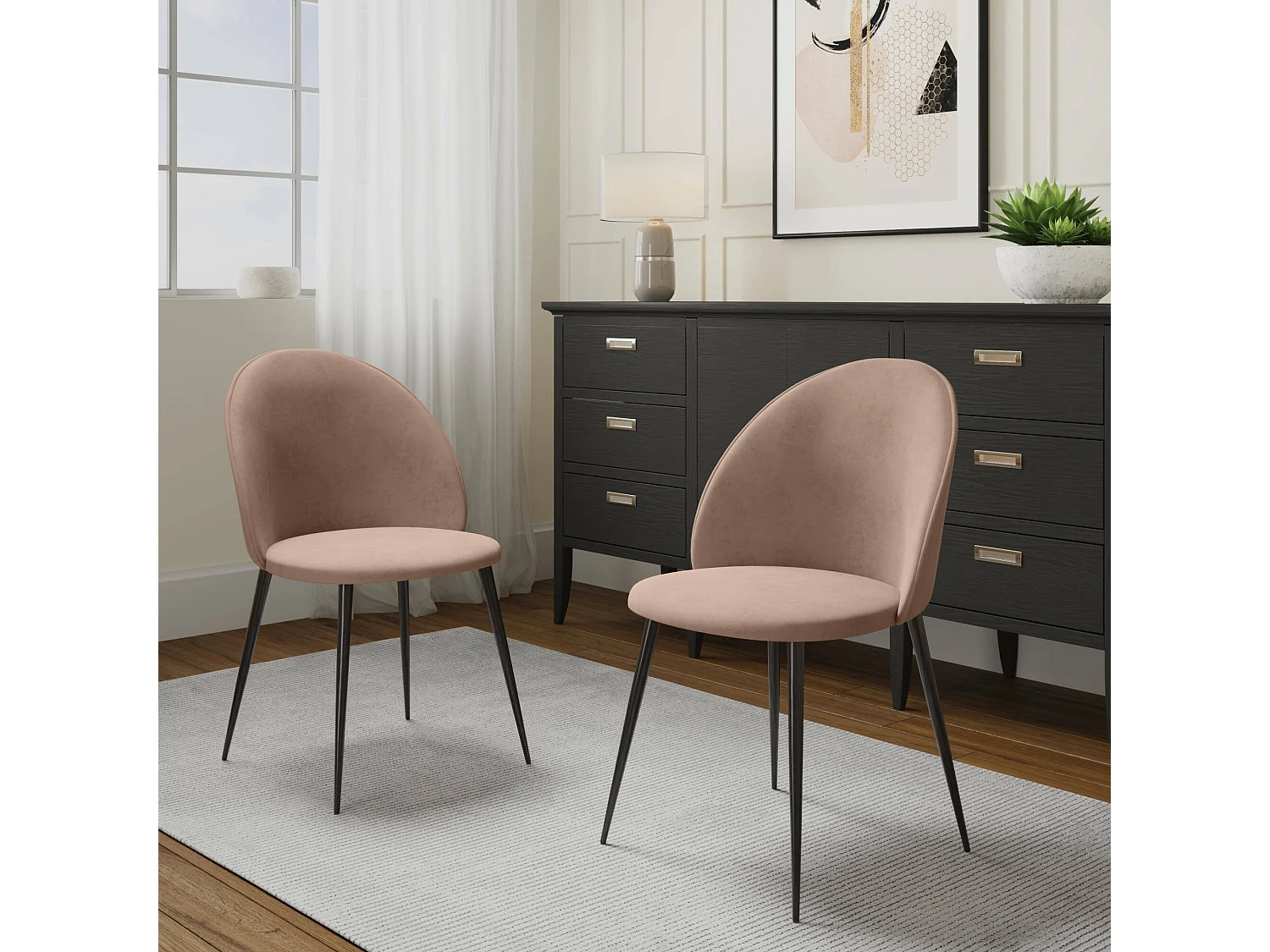 Ensemble de 2 chaises Dabruzzes, Fauteuil recouvert de velours, Chaise de salle à manger rembourrée, Siège de réunion, 51x54h82 cm, Gris