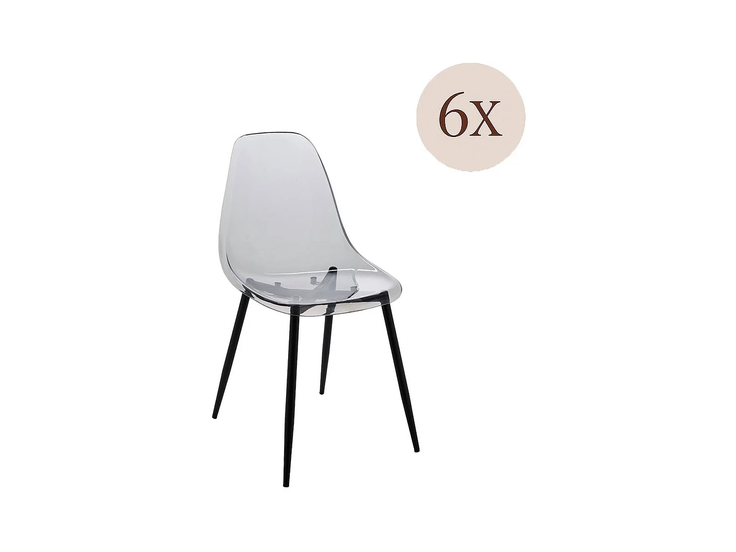 Ensemble de 6 chaises Dabdalhad, fauteuil PET, Chaise de salle à manger ergonomique, Siège de réunion, 53x46h81 cm, Fumée