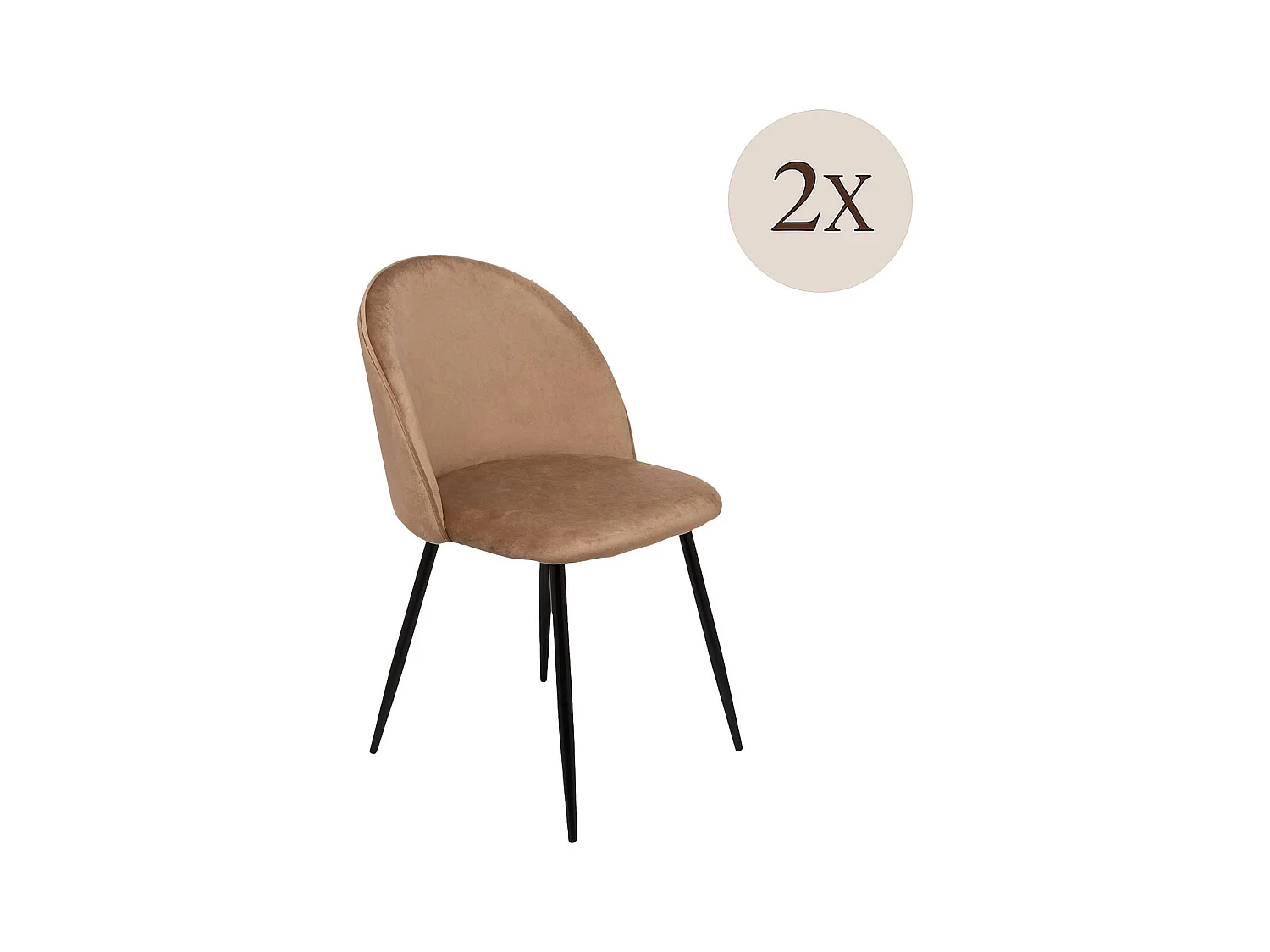 Ensemble de 2 chaises Dabruzzes, Fauteuil recouvert de velours, Chaise de salle à manger rembourrée, Siège de réunion, 51x54h82 cm, Sable