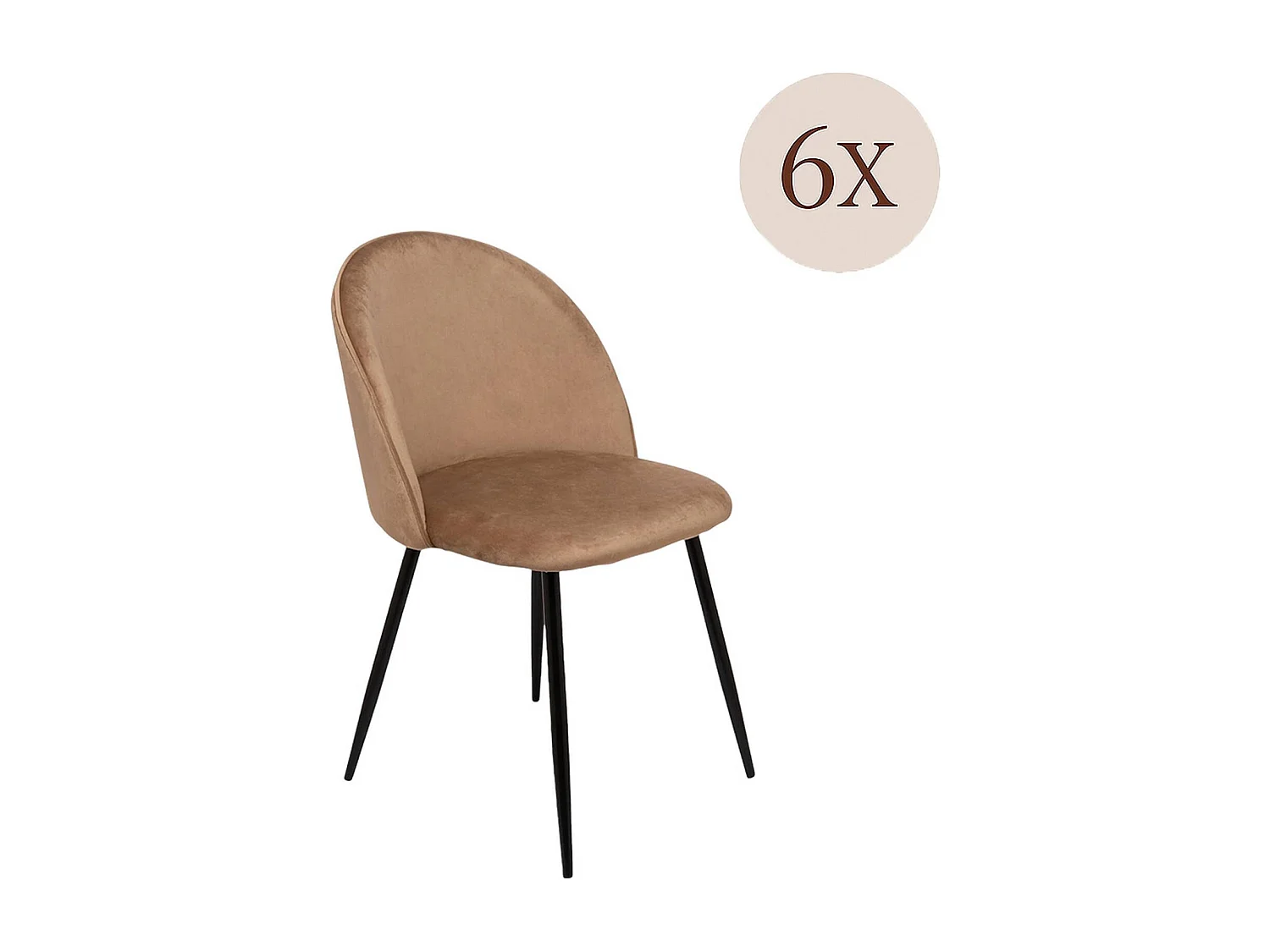 Set van 6 Dabruzzes stoelen, Fluweel beklede fauteuil, Gestoffeerde eetkamerstoel, Vergaderzitting, 51x54h82 cm, Zand