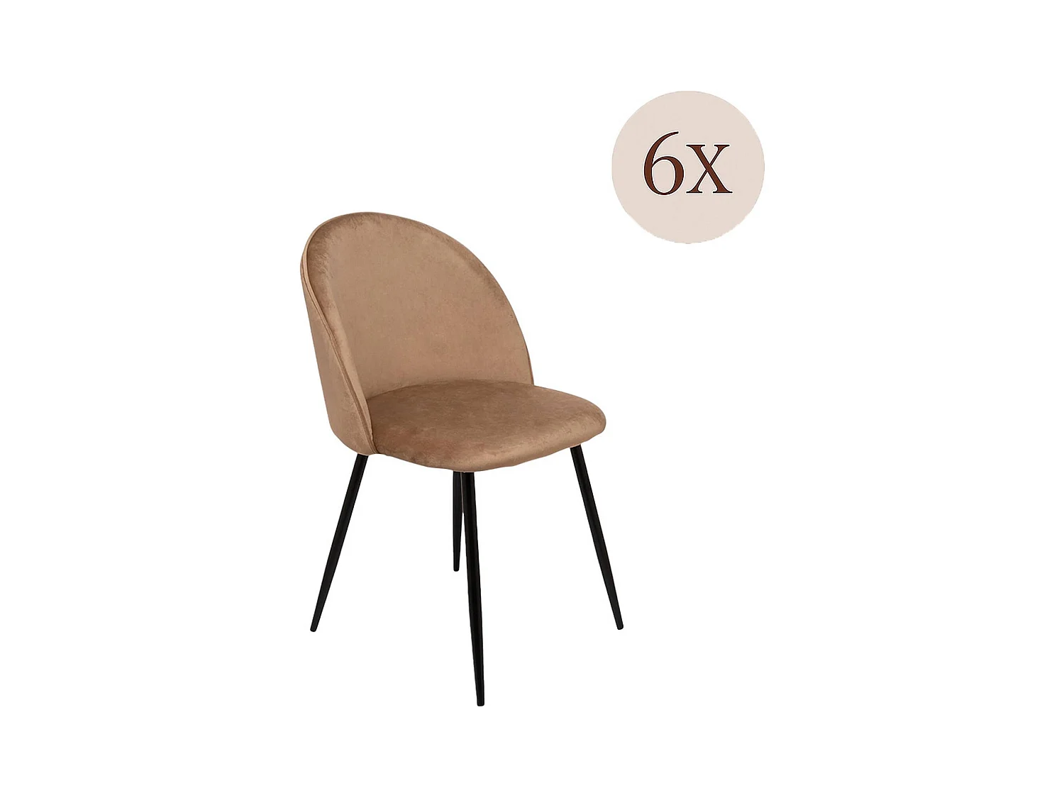 Ensemble de 6 chaises Dabruzzes, Fauteuil recouvert de velours, Chaise de salle à manger rembourrée, Siège de réunion, 51x54h82 cm, Sable