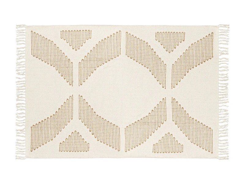 Tapis décoratif Blanc Ivoire et Beige lin motif en relief brodé 120 x 170 cm