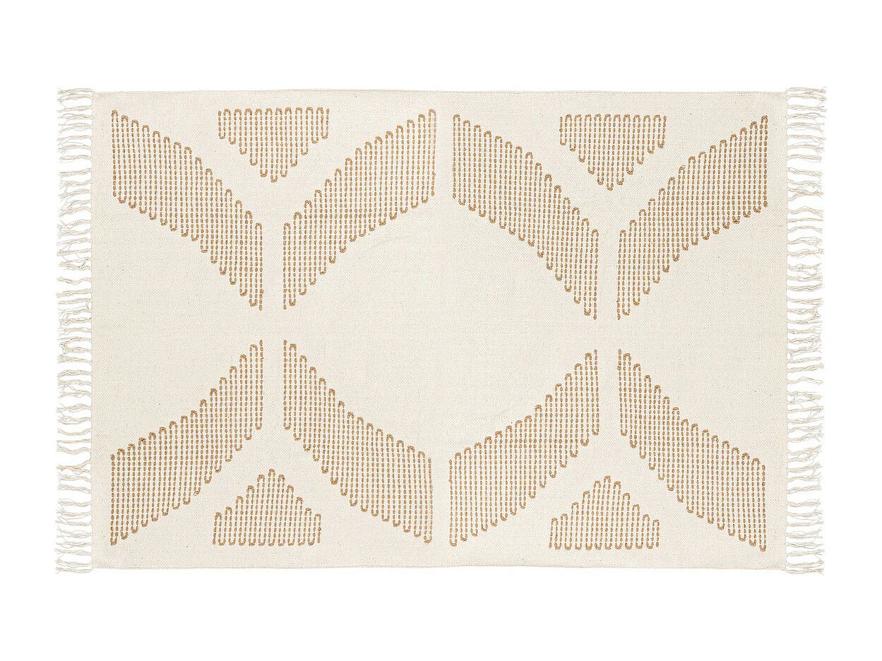 Tapis décoratif Blanc Ivoire et Beige lin motif en relief brodé 120 x 170 cm