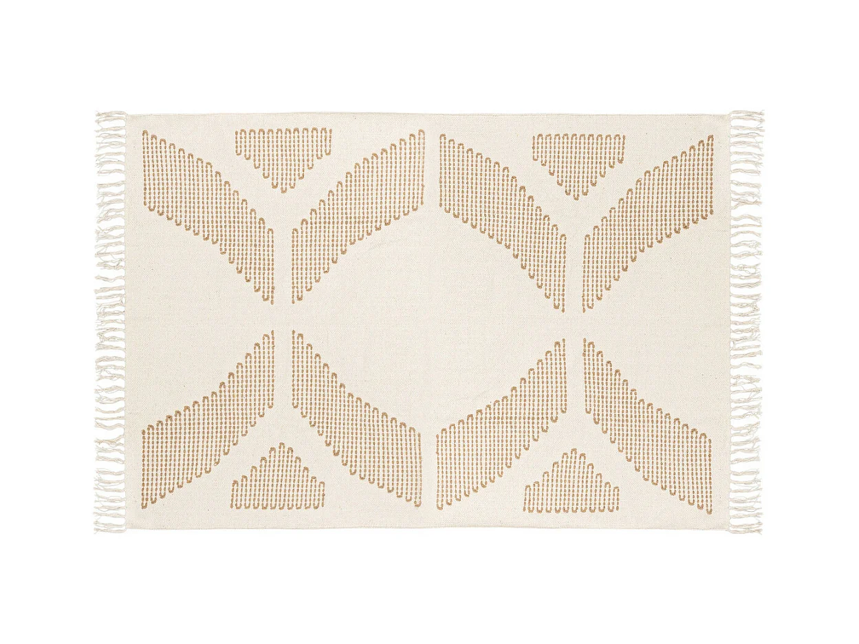 Tapis décoratif Blanc Ivoire et Beige lin motif en relief brodé 120 x 170 cm