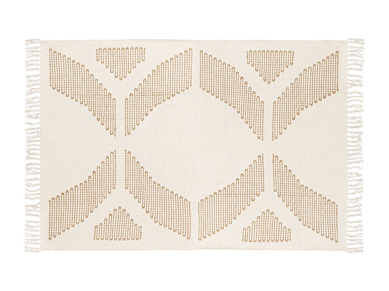 Tapis décoratif Blanc Ivoire et Beige lin motif en relief brodé 120 x 170 cm